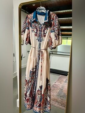 SHEIN Cream Maxi Dress with Blue and Rust Paisley Print